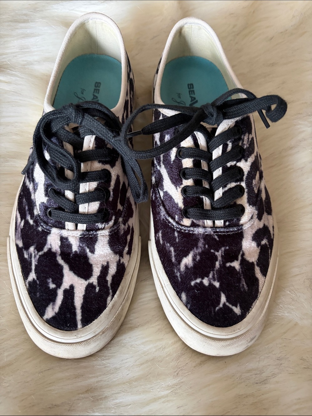 SeaVees for Jcrew Women's Black & White Cheetah Calf Hair Sneakers
